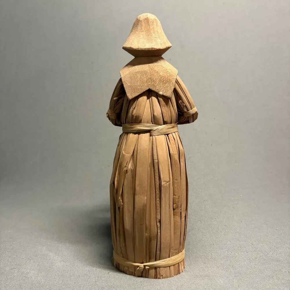 Handcrafted Man Woman Turkey Figurines‎ Thanksgiving Decor Straw Wood Corn Husks